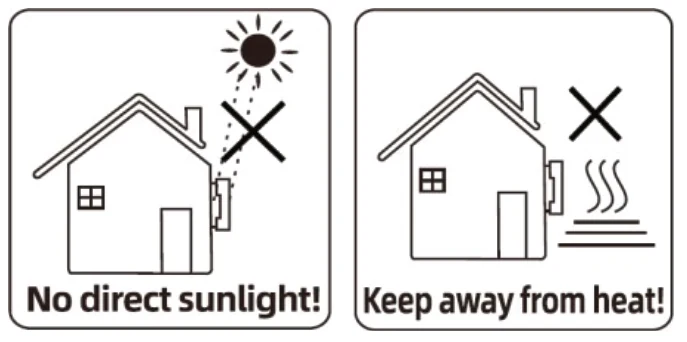 No direct sunlight! Keep away from heat!