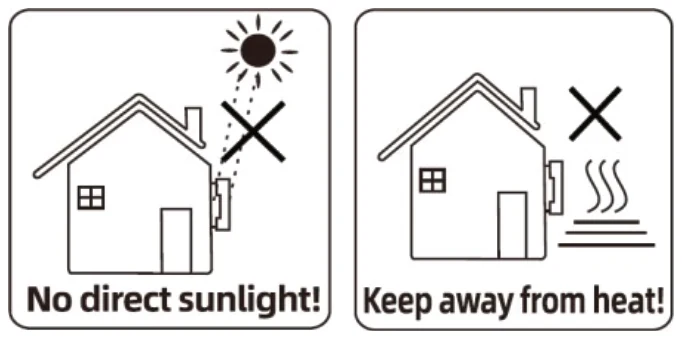 No direct sunlight! Keep away from heat!