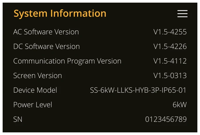 Menu | System Information