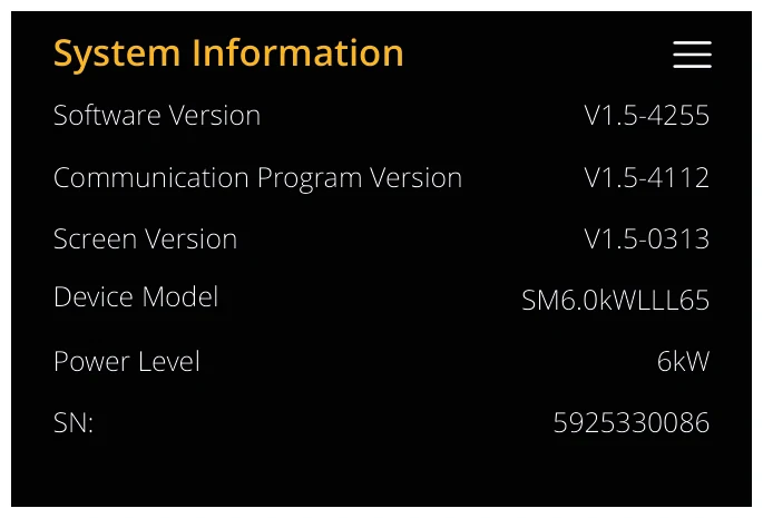 Menu | System Information